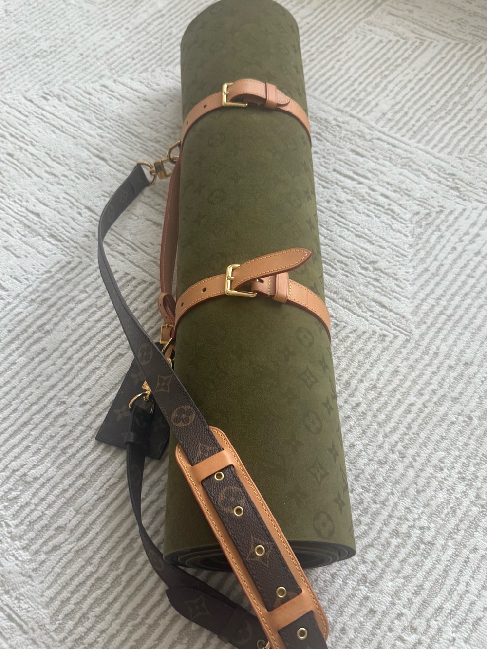 LV Designer Shoulder Yoga Mat Carrier with Tan Trim